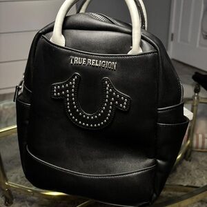 True Religion Black Backpack with Studded Emblem